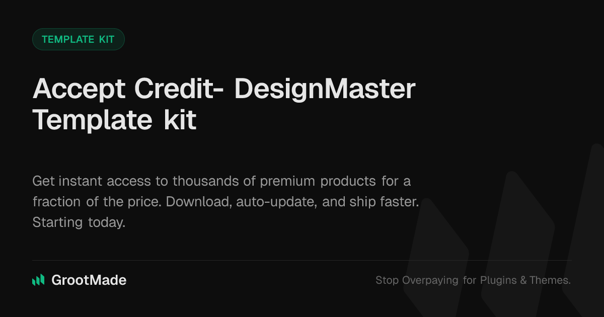 Screenshot of Accept Credit- DesignMaster Template kit website