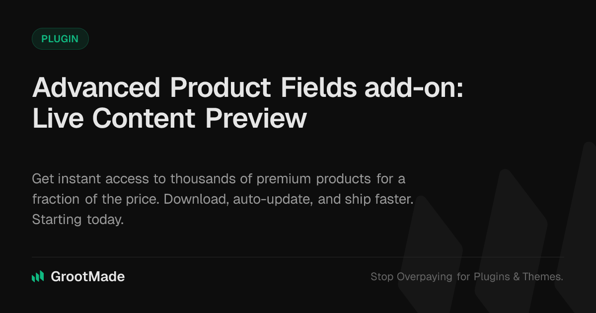 Screenshot of Advanced Product Fields add-on: Live Content Preview website