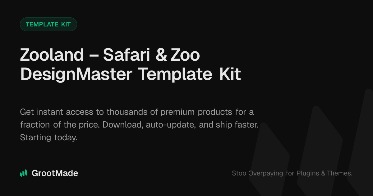 Screenshot of Zooland – Safari & Zoo DesignMaster Template Kit website